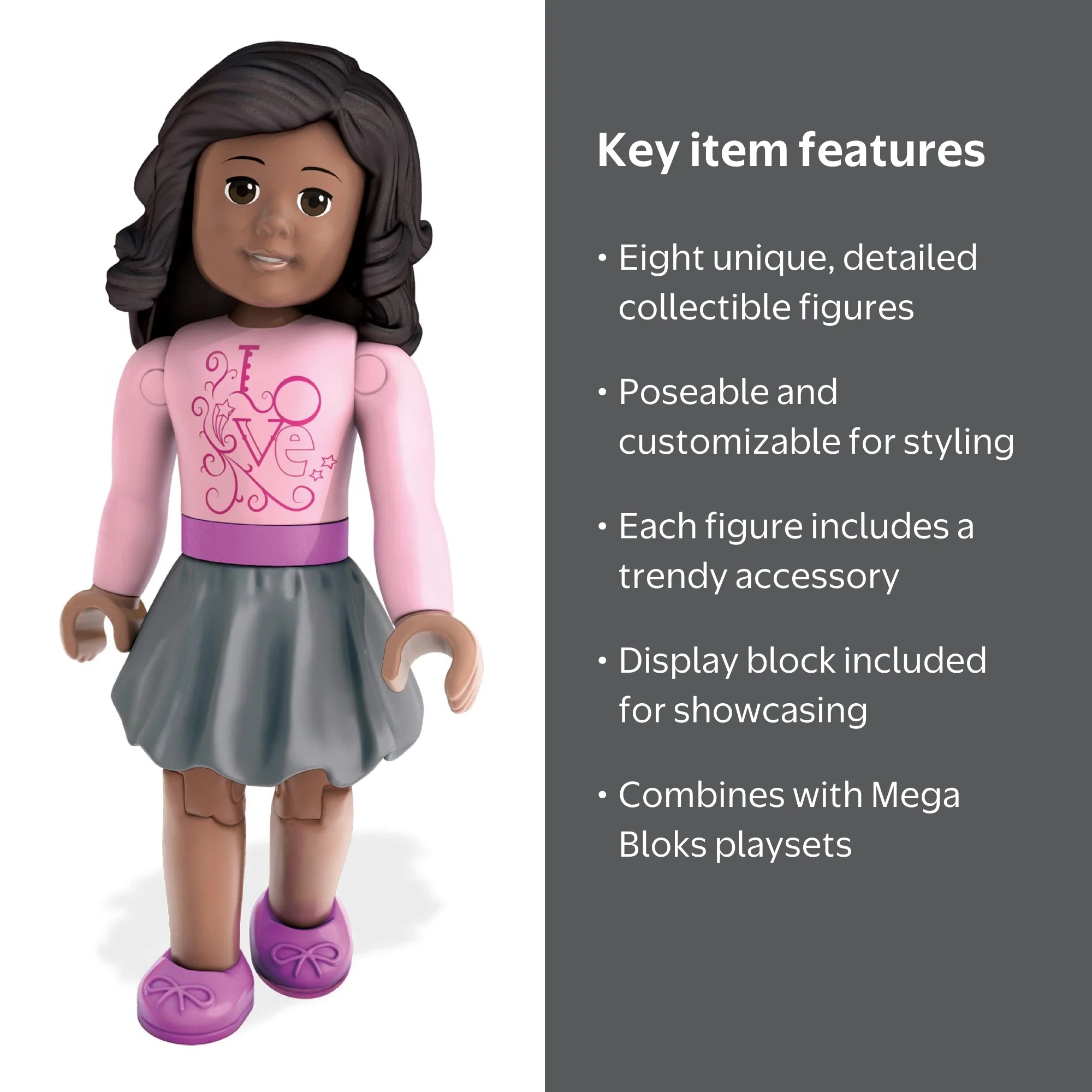 Mega Bloks American Girl Pink Shirt & Grey Skirt Mini Figure
