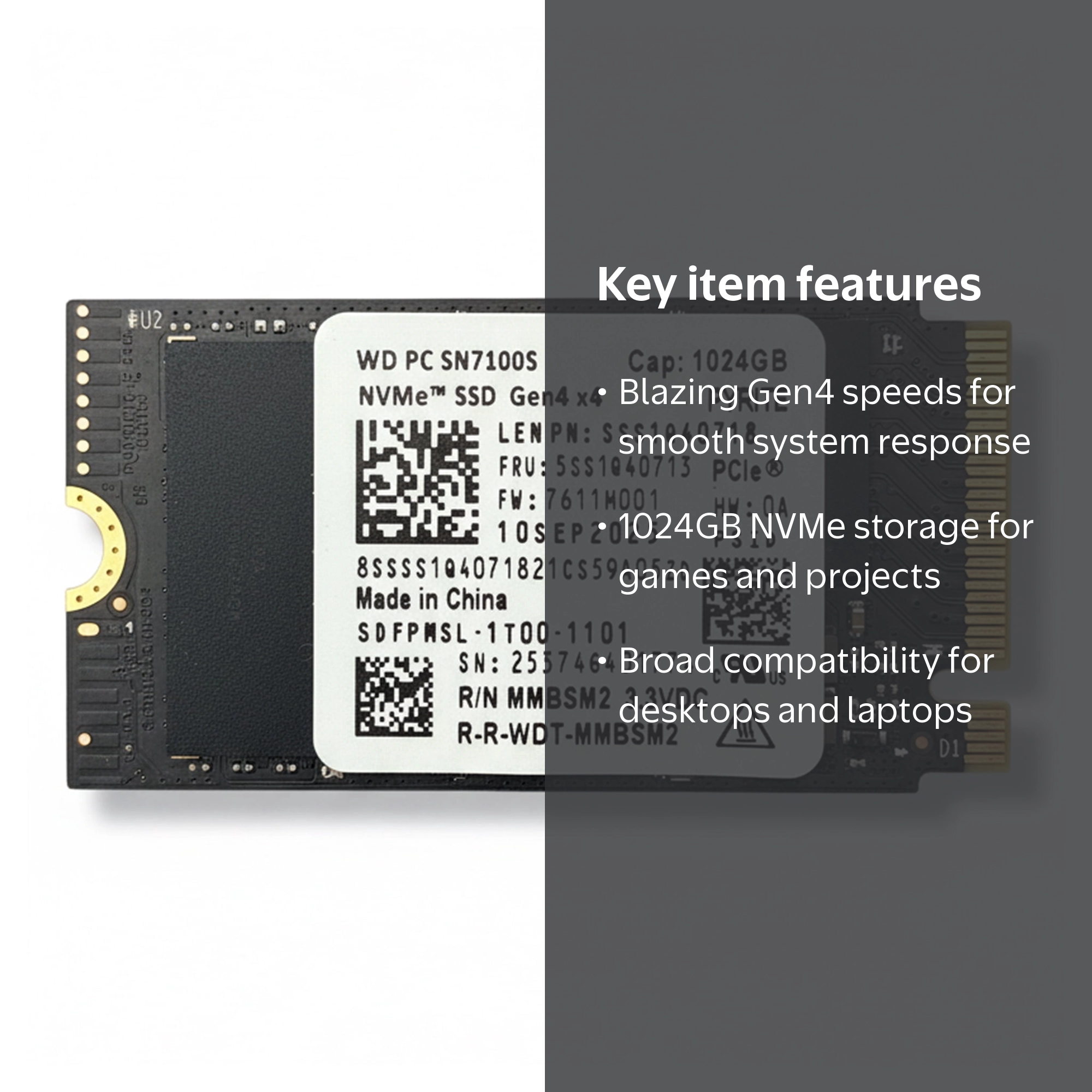 Western Digital PC SN7100S NVMe SSD 1024GB 2242 Gen 4x4 SDFPMSL