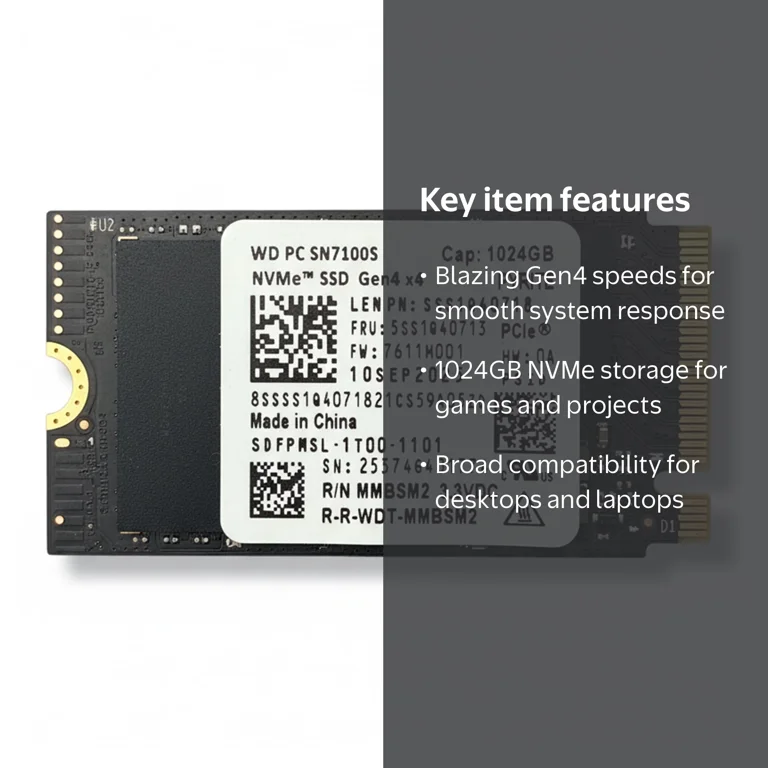 Western Digital PC SN7100S NVMe SSD 1024GB 2242 Gen 4x4 SDFPMSL