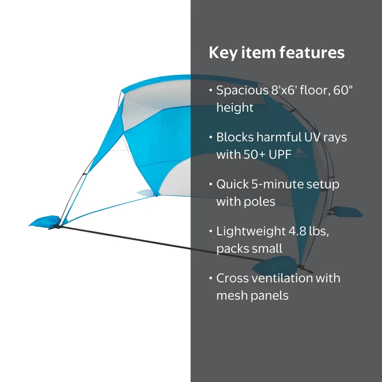 Free Shipping! Ozark Trail Portable Sun Shelter, 8'x6', UV