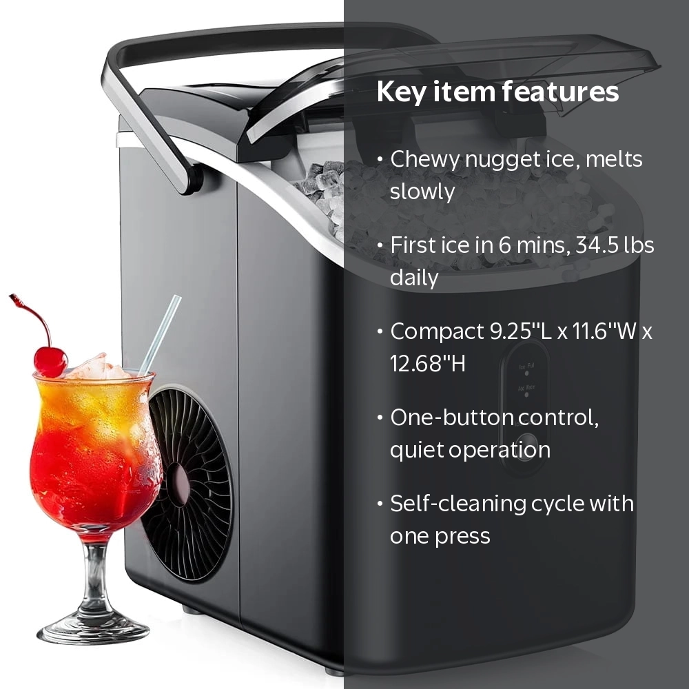 EUHOMY Nugget Ice Maker, 34.5 lbs per day, Countertop with Handle