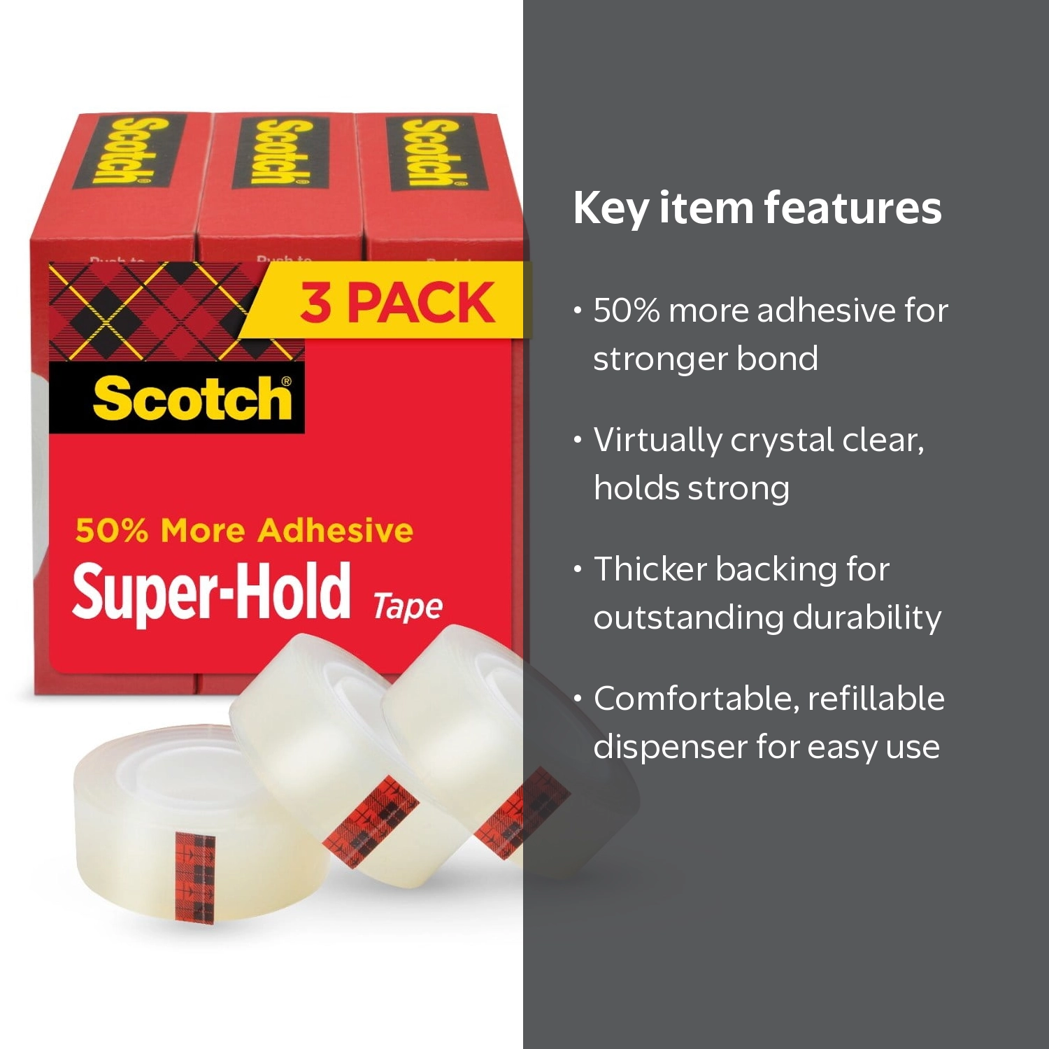 Scotch, Super Hold Tape, 3/4 in x 800 in, Clear, 3 Rolls - Walmart.com