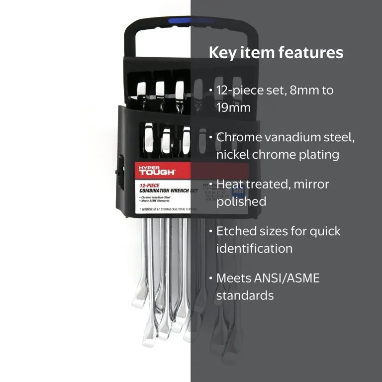 Hyper Tough 12-Piece Metric Combination Wrench Set Chrome Vanadium