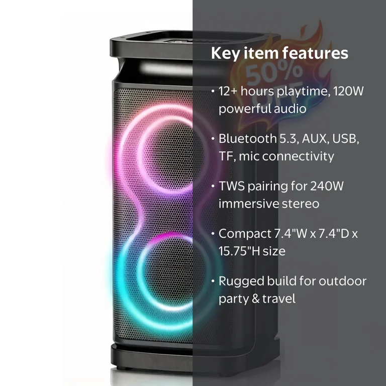 GCZ Portable Party Speaker with Loud Sound and Microphone Jack