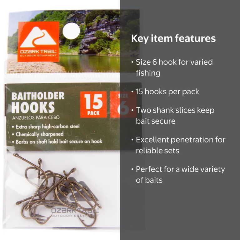 #6 hooks fishing RF6- 8 (size 6) with white feather & fish skin wide gap design maximizes your hook Ozark Trail Size 6 Baitholder