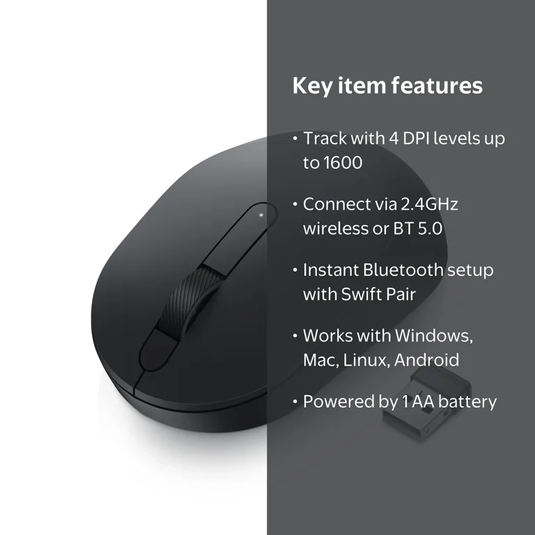 Dell Mobile Wireless Mouse MS3320W 4 DPI levels Swift Pair 3