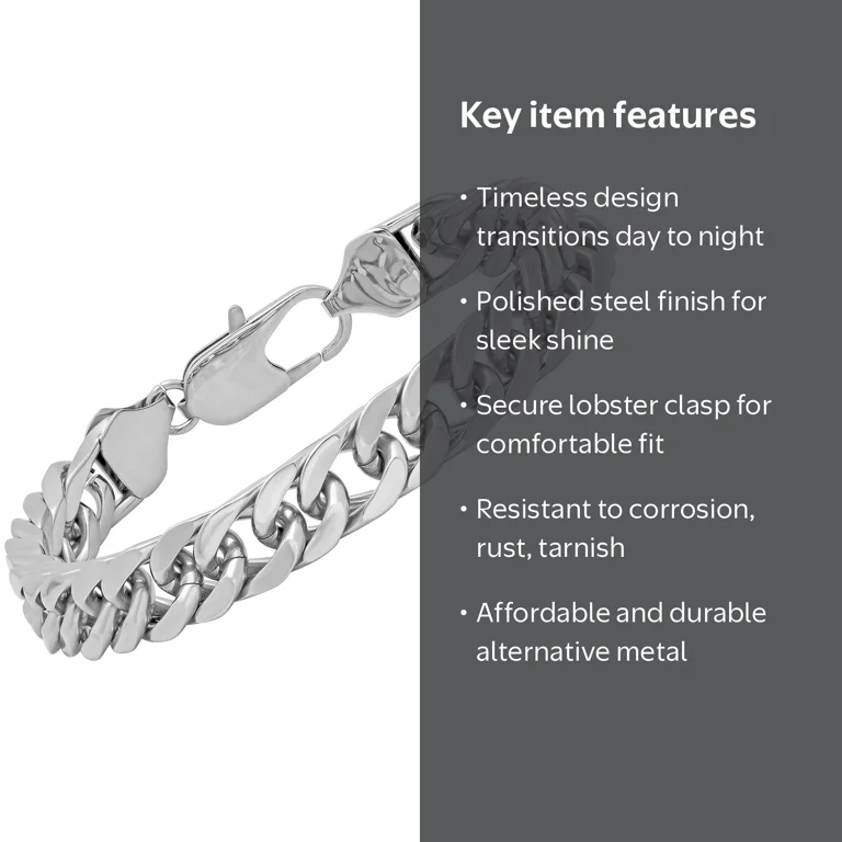 Men's Silver-Tone Stainless Steel Curb Link 8.5