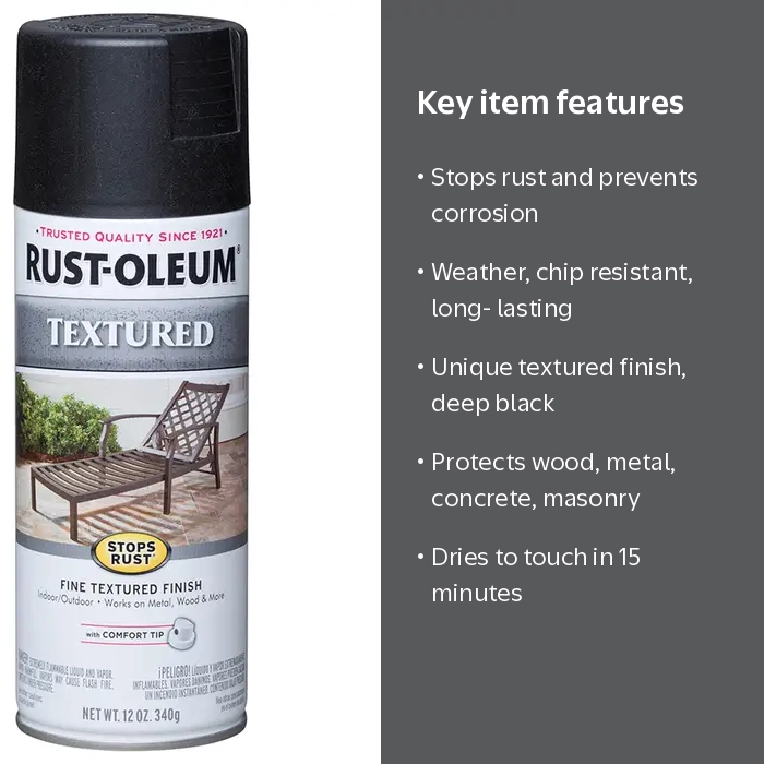 Rust-Oleum Stops Rust Textured Spray Paint-7220830, Black, 12 oz
