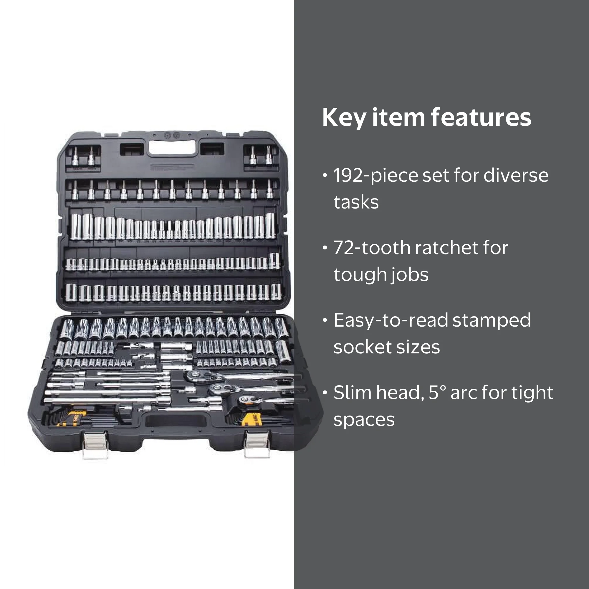 DWEセット DEWALT 192-Piece Mechanics Tools Set with Low Profile Lever and