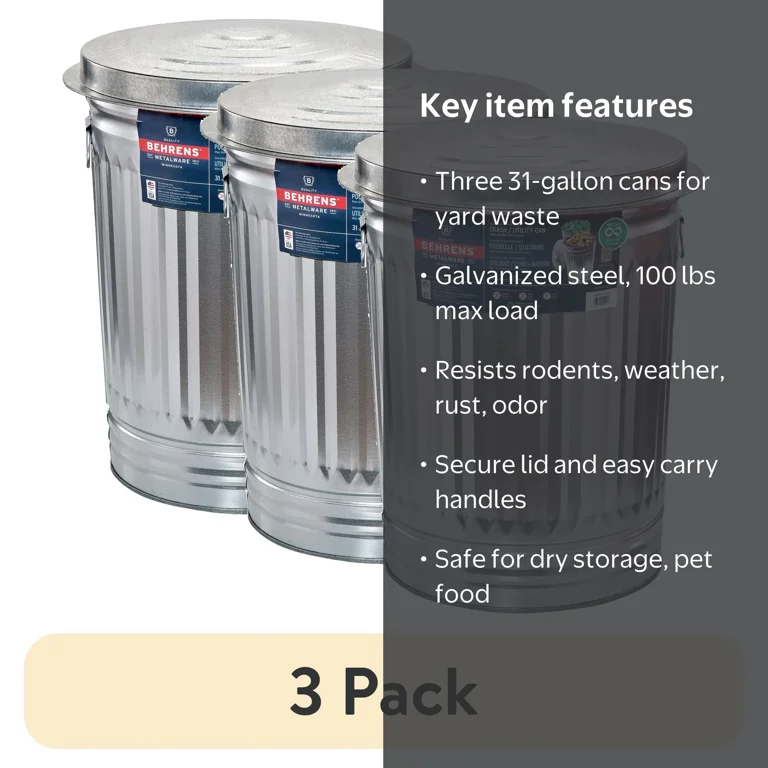 盆パン　2枚セット　くらすこと　アルミ　シルバー　ワランワヤン 3 pack) Behrens 31-Gallon Steel Trash Can - Walmart.com