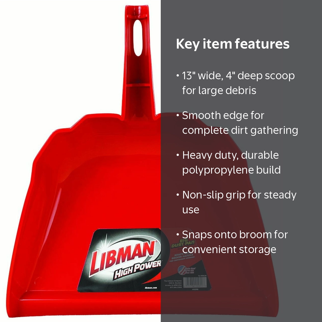 Libman Red Heavy Duty Big Dust Pan, 13