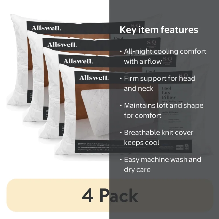 4 pack) Allswell Cool Lux Cooling Bed Pillow, Standard/Queen Size