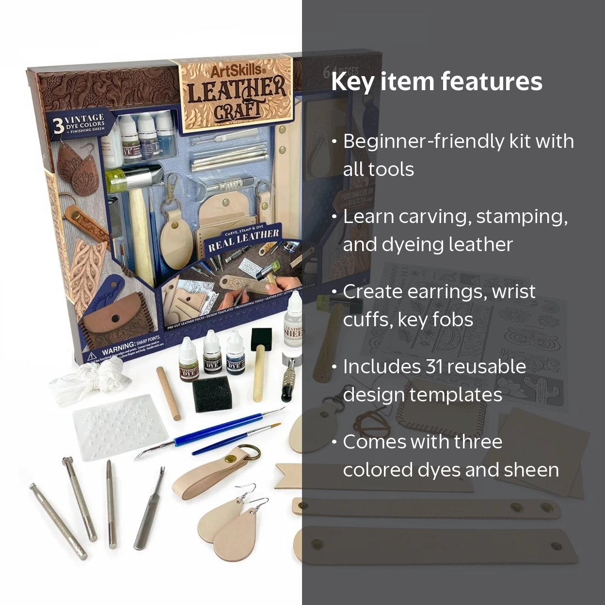 ArtSkills, Leather Craft Kit, Multicolor, 64 Pieces - Walmart.com