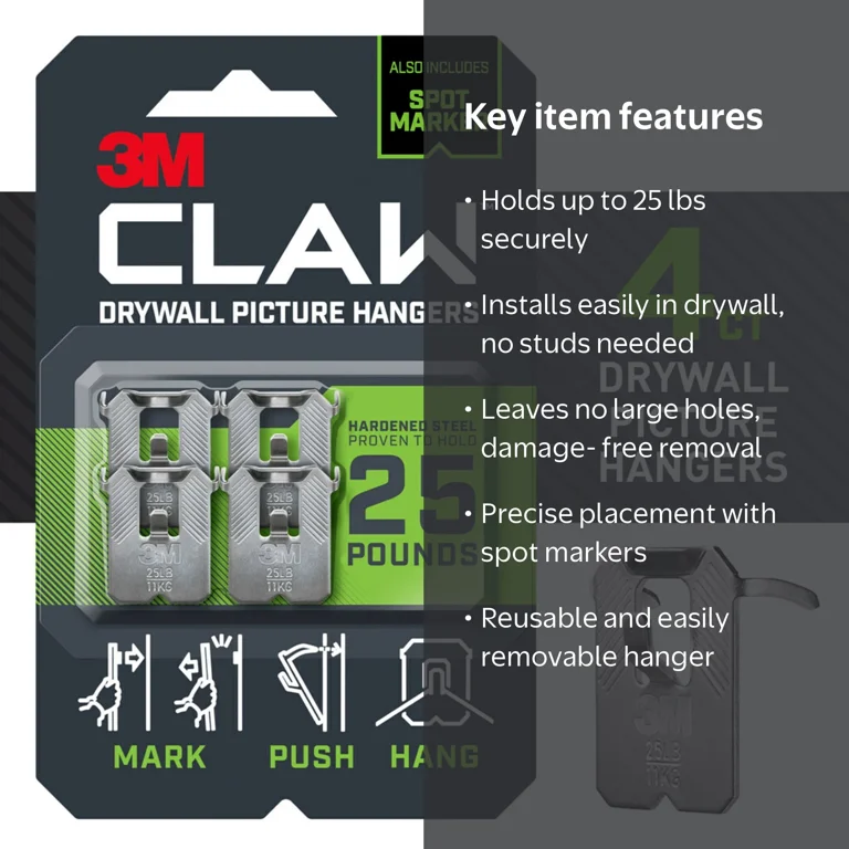 3M CLAW 25 lb. Drywall Picture Hanger with Spot Marker, Gray
