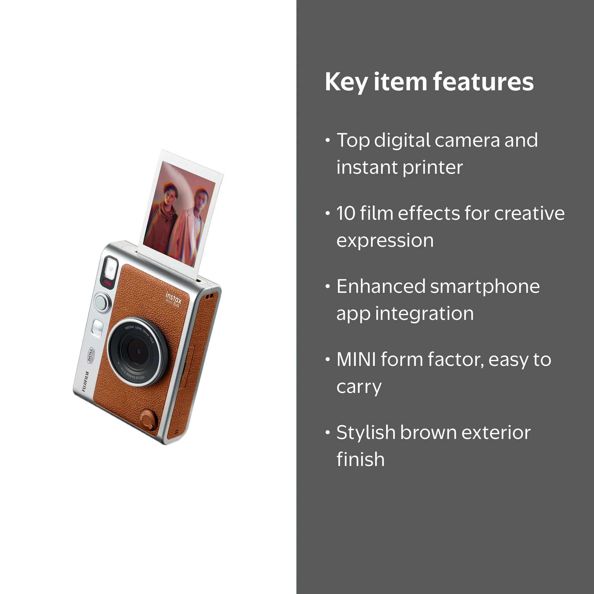 Fujifilm Instax Mini Evo Hybrid Instant Camera, Brown - Walmart.com
