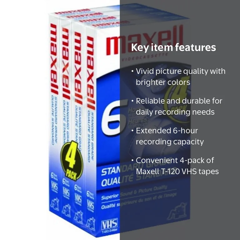 Maxell, VHS Tapes, std-t-120, 4 Pack, 6 Hours, for Extended-Play