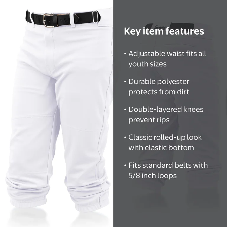 Franklin Sports Youth Classic Fit Baseball + Softball Pants, White