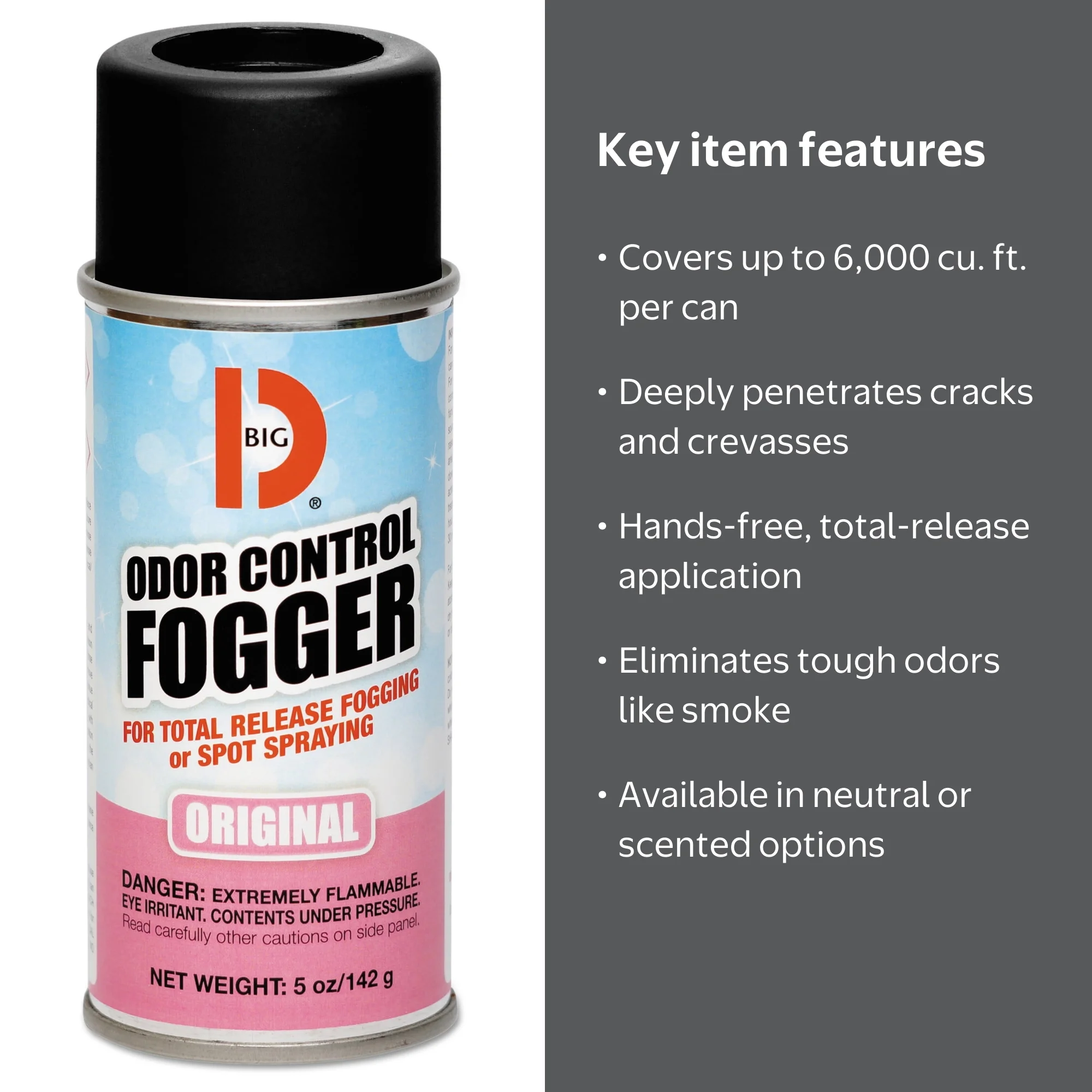 Big D Industries Odor Control Fogger, 5oz Aerosol, 12/Carton