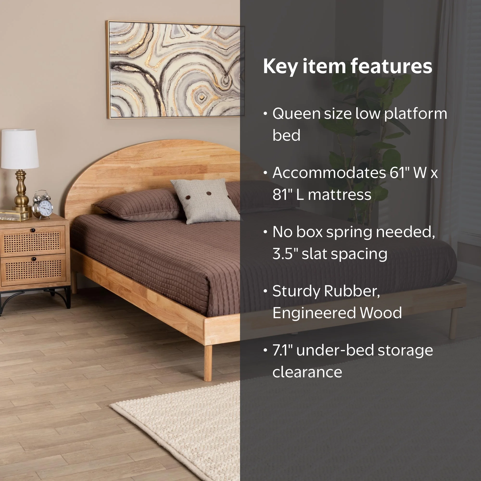 Baxton Studio Denton Japandi Natural Brown Finished Wood Queen