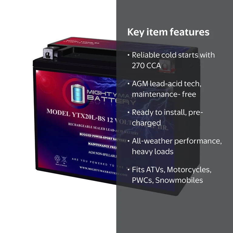 YTX20L-BS Replacement Battery for Kawasaki 800 Teryx All Models 14