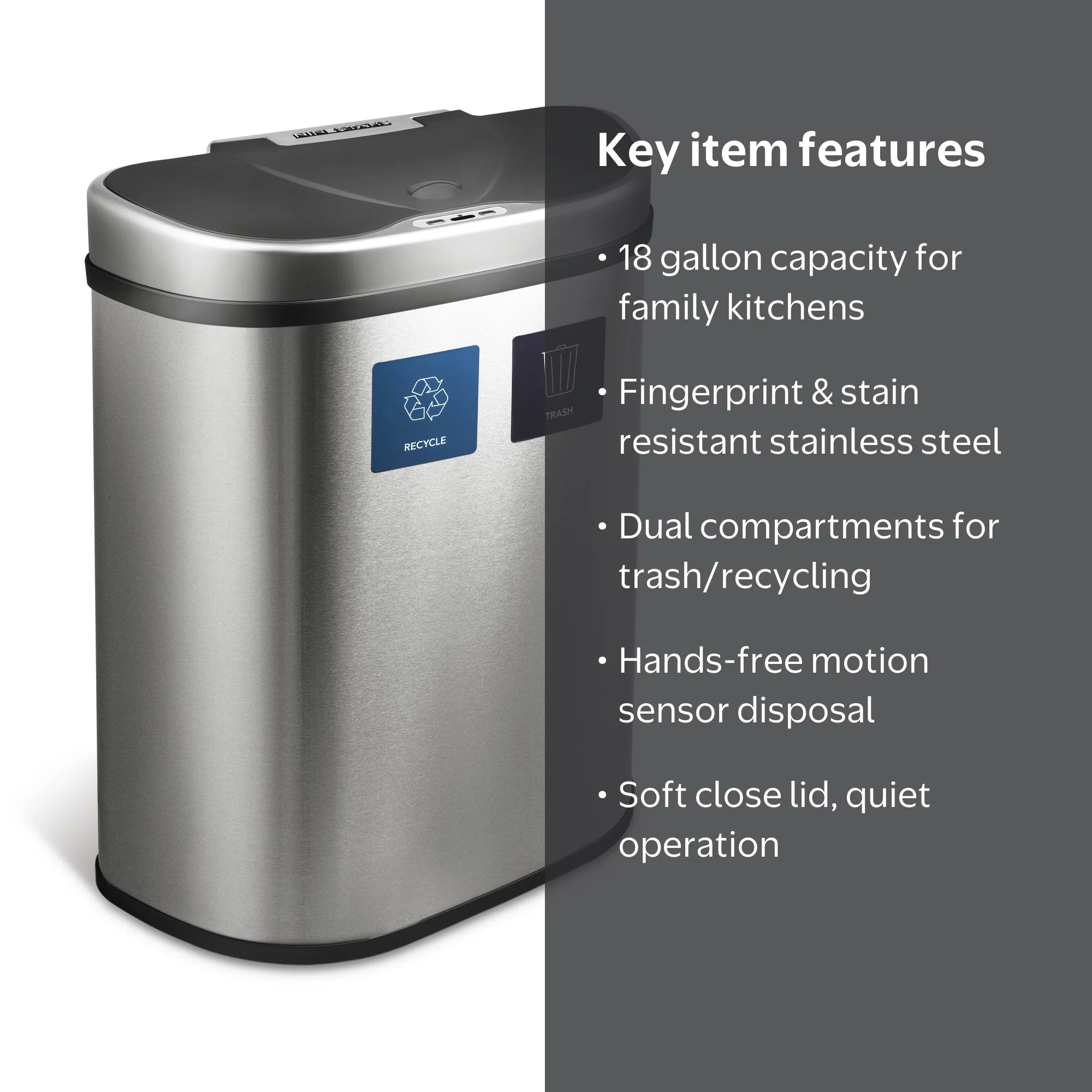 Nine Stars 18.5 gal Stainless Steel Kitchen Trash Can, Automatic