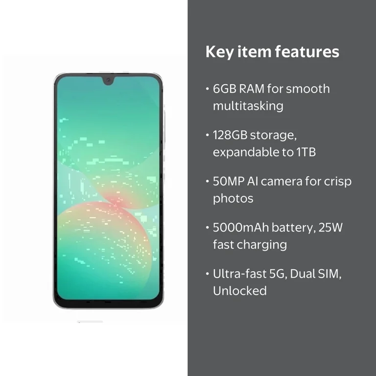 Samsung Galaxy A26 5G AI, 128GB+6GB RAM, Android Smartphone, Dual
