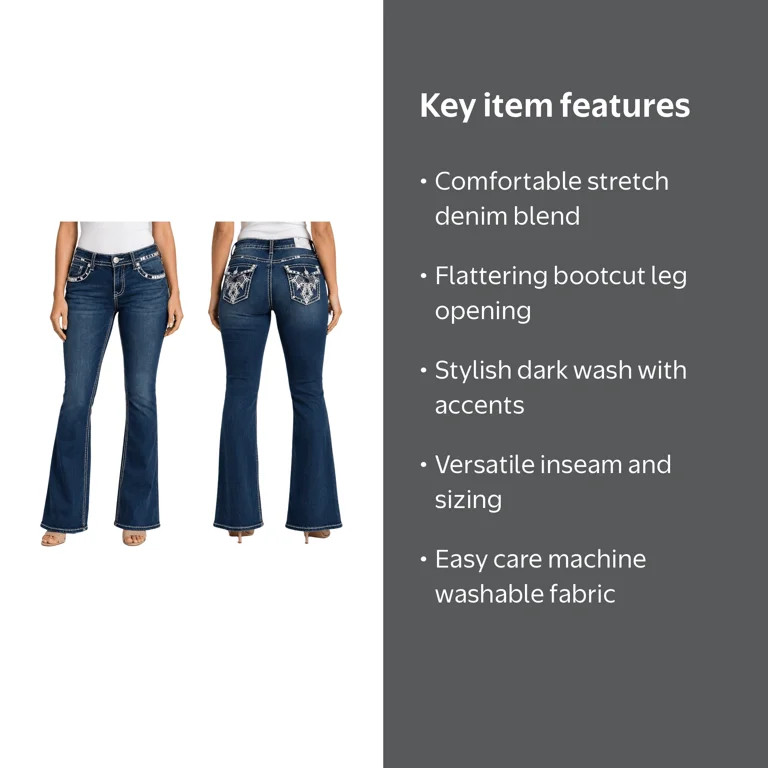 Jack David Dark Wash Denim Jeans, Rhinestone Studs, Flap Pocket