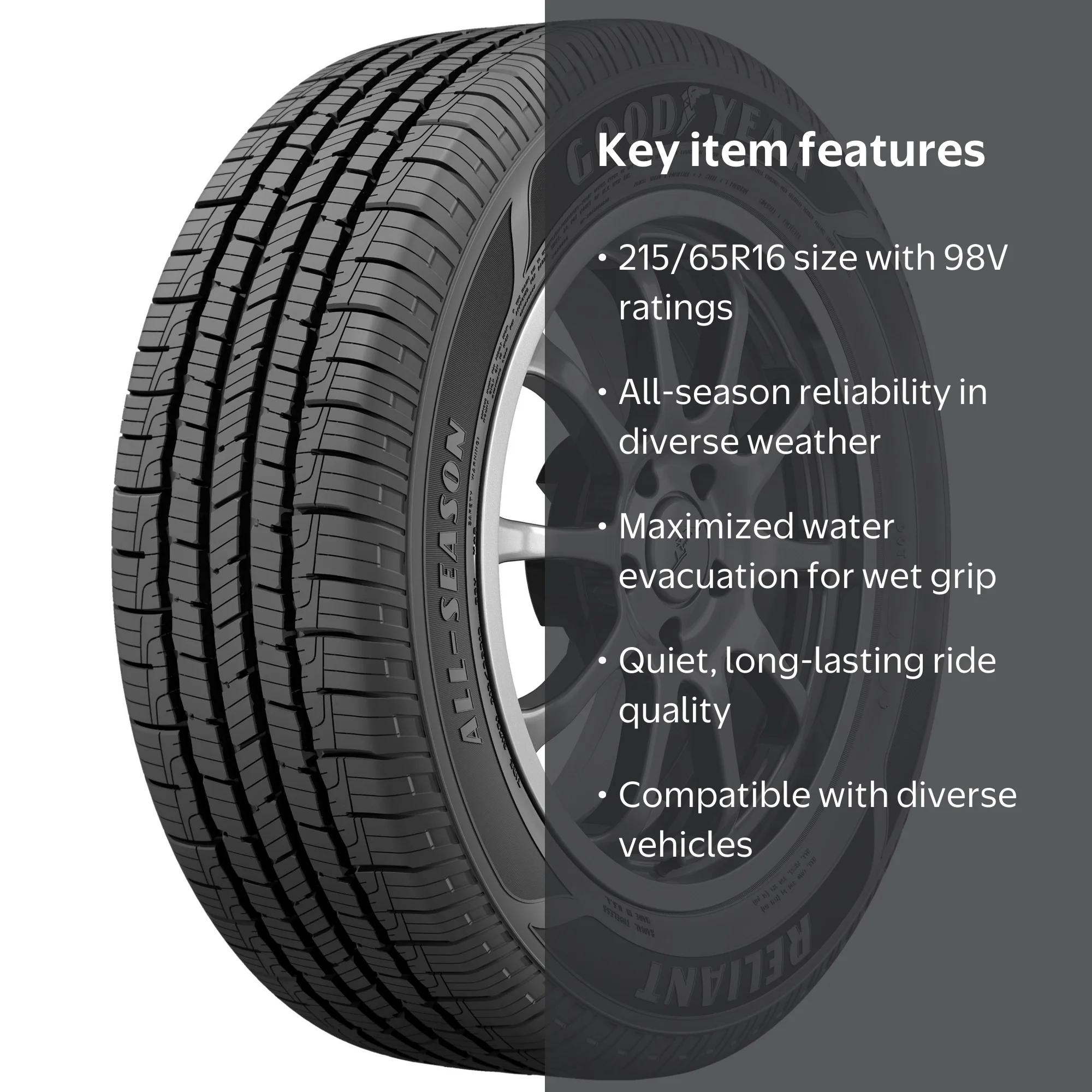 Goodyear Reliant All-Season Tire 215/65R16 98V, Fits 2011 Sienna