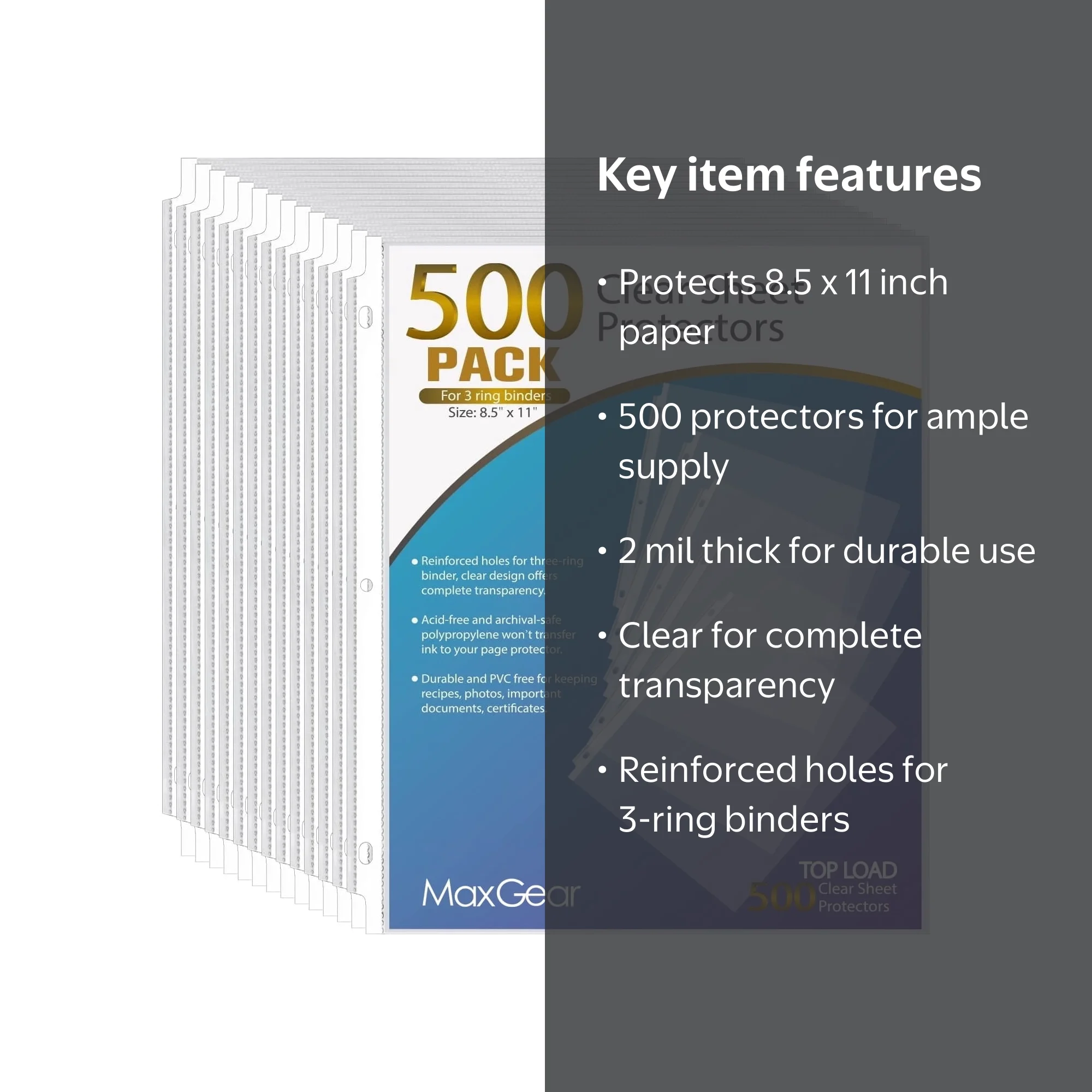 MaxGear Durable Protective Clear Page Protectors, 8.5 x 11 inch