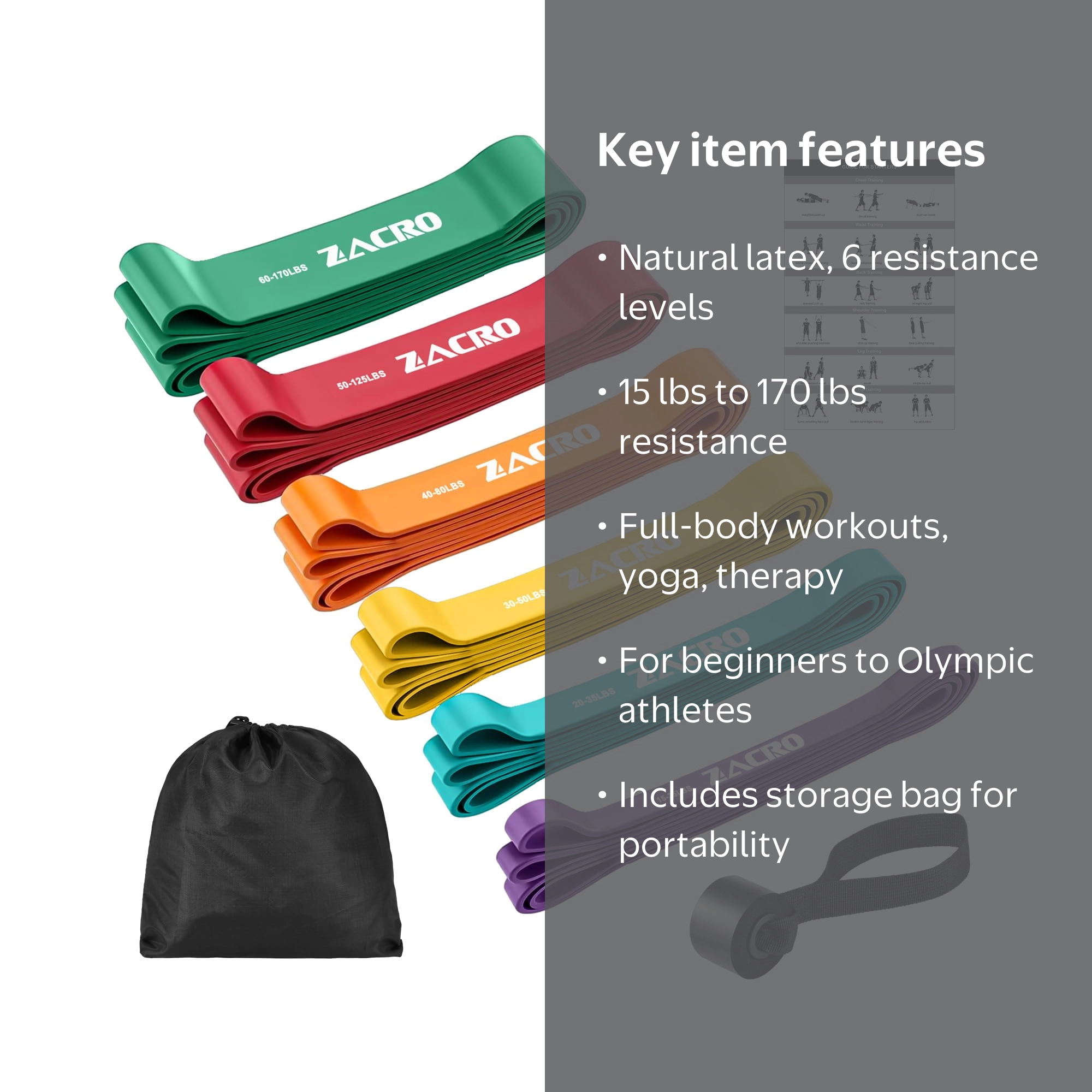 Zacro Pull Up Assist Bands Set of 6, Resistance Bands for Exercise