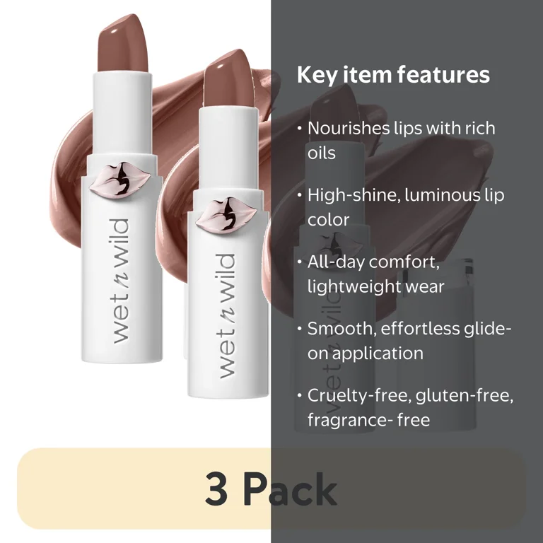3 pack) wet n wild Mega Last High-Shine Lip Color - Clothes Off