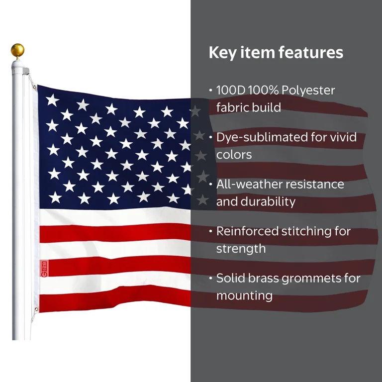 G128, Printed American Flag 3x5 ft Polyester with Brass Grommets
