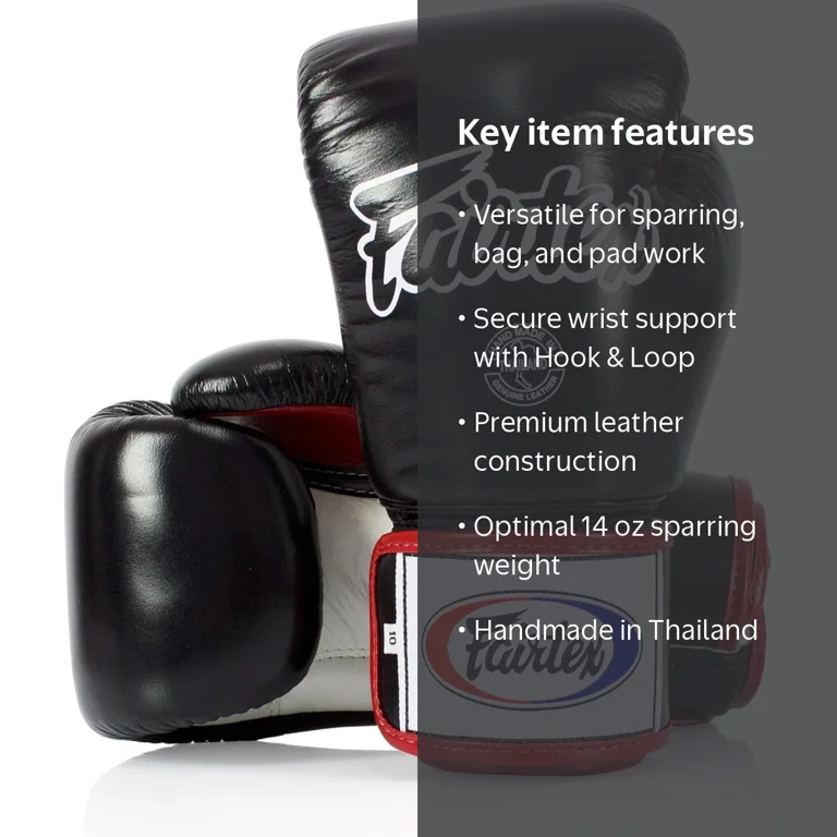 Fairtex Muay Thai-Style Sparring Gloves 14 oz Black / White