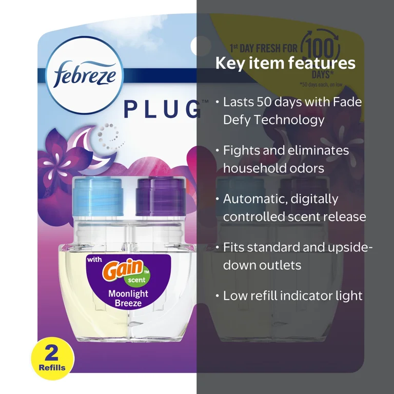 Febreze Plug Air Freshener Refills with Gain Moonlight Breeze , Multicolor