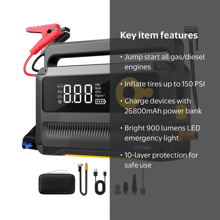HOMSHADE 6000A Jump Starter with Air Compressor, 12V Battery Pack