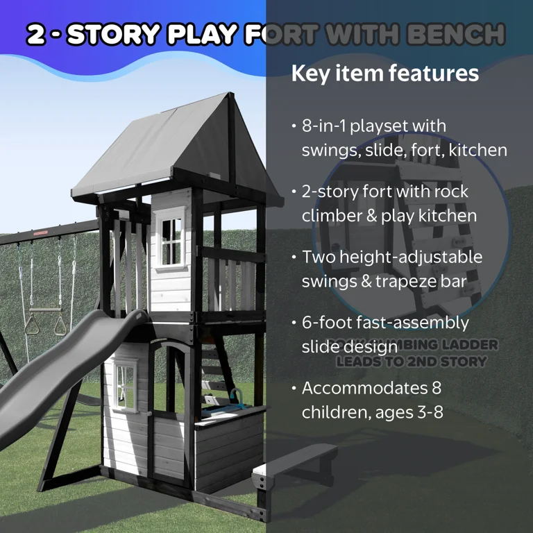 Sportspower Timber Trails Wooden Swing Set with Slide, Belt Swings