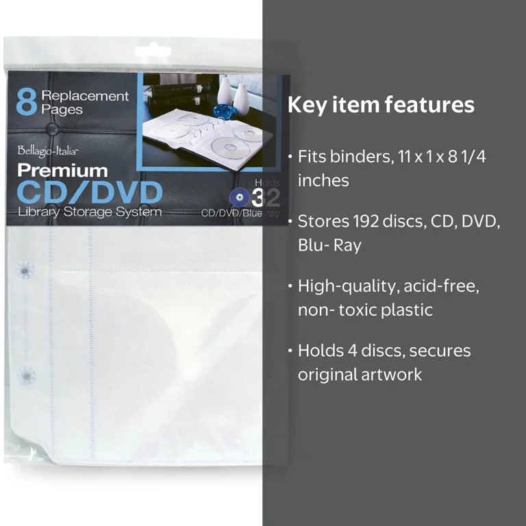 Bellagio-Italia Insert Sheets for CD/DVD Storage Binder - Holds