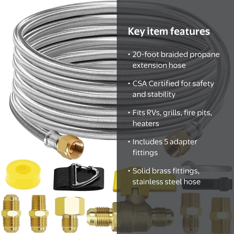 6-Foot Propane Hose Extension – 3/8 Female Flare X 3/8 Male Flare, Stainless Steel Braided, CSA Certified For Grills, Stoves, And Heaters