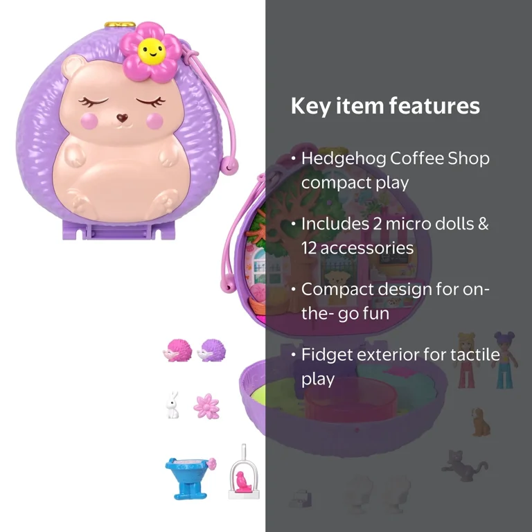Polly Pocket Doll and Playset, Hedgehog Coffee Shop Compact with