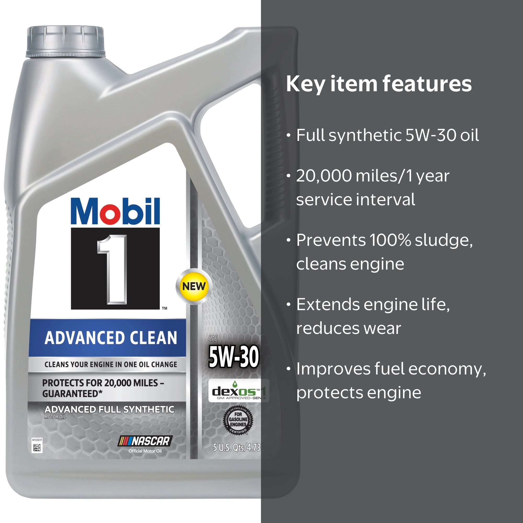 Mobil 1 Advanced Clean Full Synthetic Motor Oil 5W-30, 5 Quart