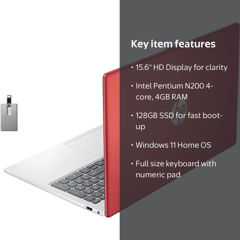 HP 15.6'' Business Laptop, Intel N200, 4GB RAM, 128GB SSD, UHD