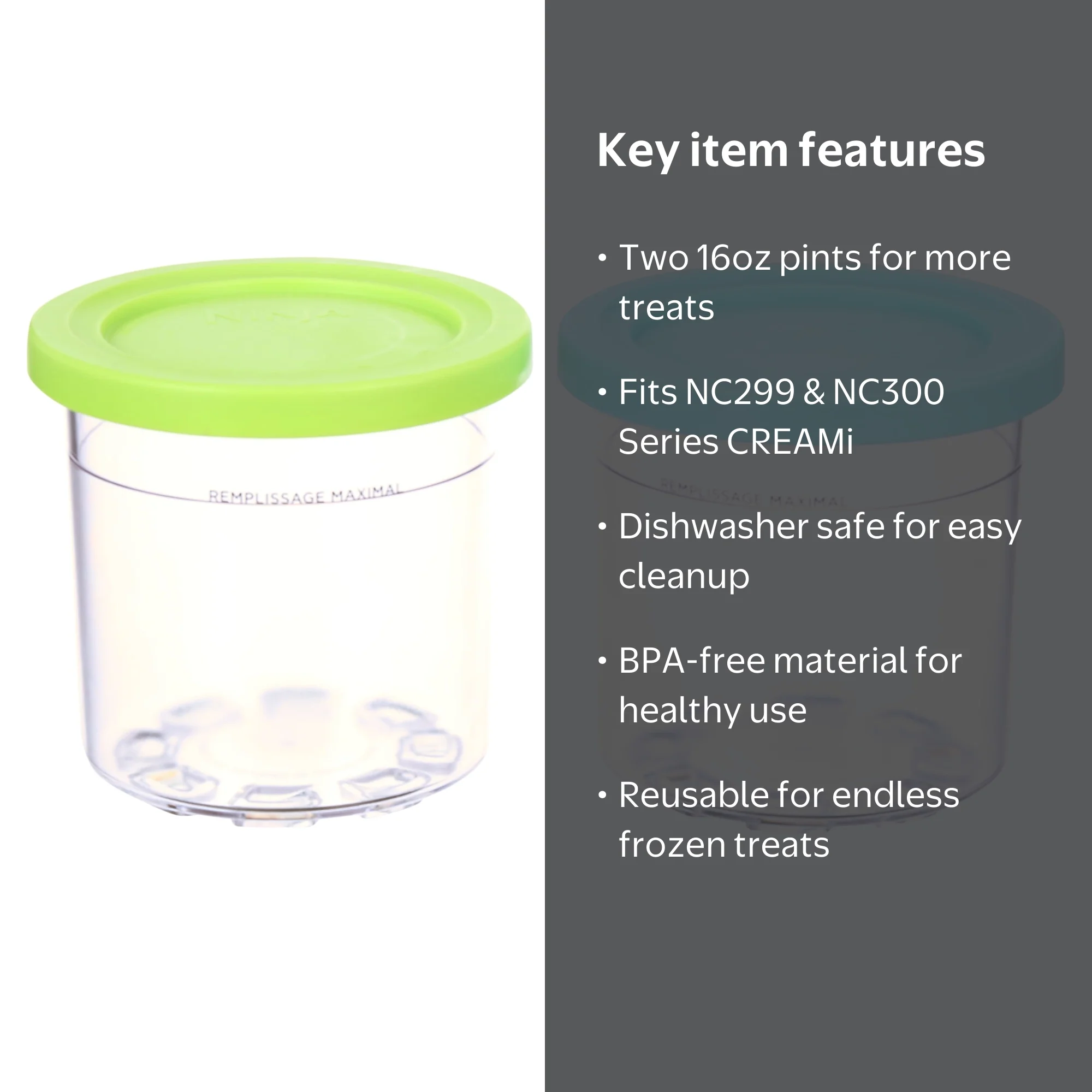 Ninja, CREAMi Pints, 2 Pack, Compatible with NC300 Series