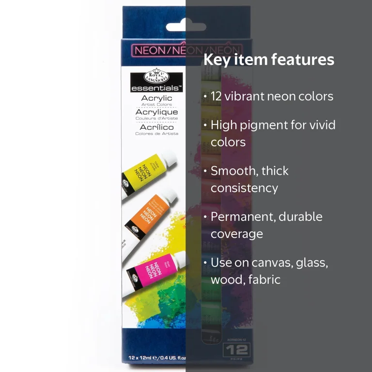 Royal & Langnickel Essentials Neon Acrylic Paint Set, 12-Piece