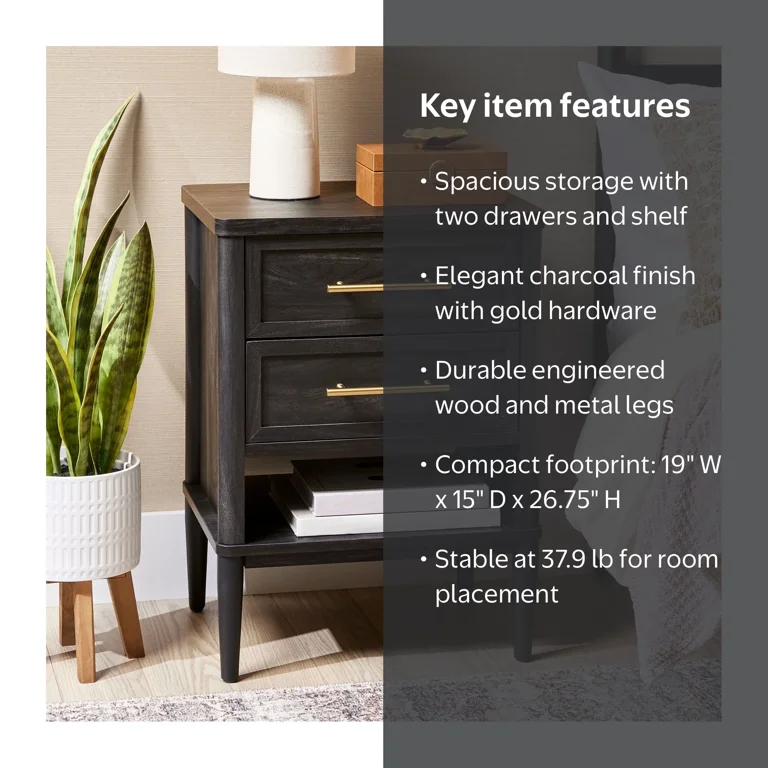 Free Shipping! Better Homes & Gardens Oaklee Charcoal 2-Drawer