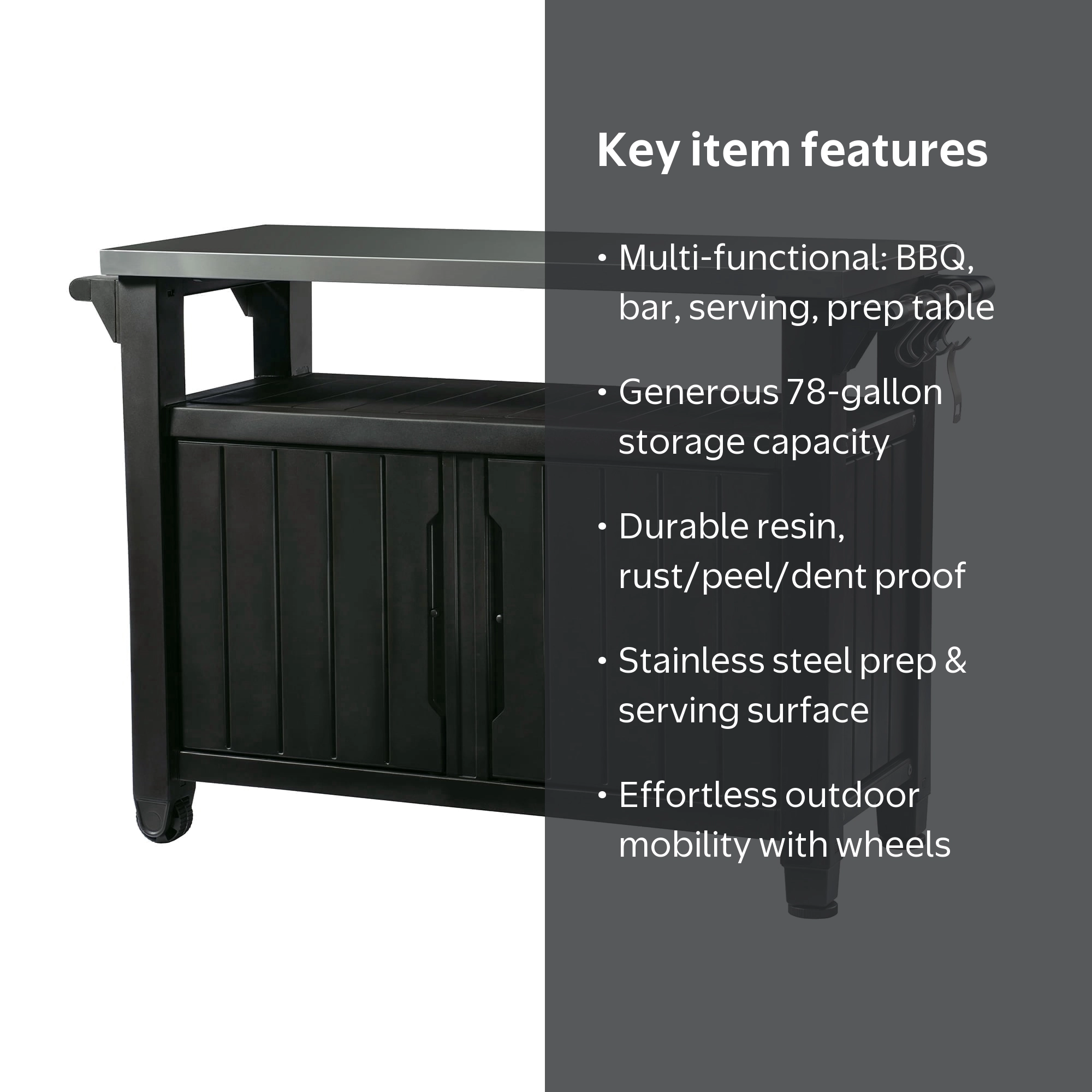 Keter Unity XL Outdoor Rolling Bar Cart with Storage Cabinet