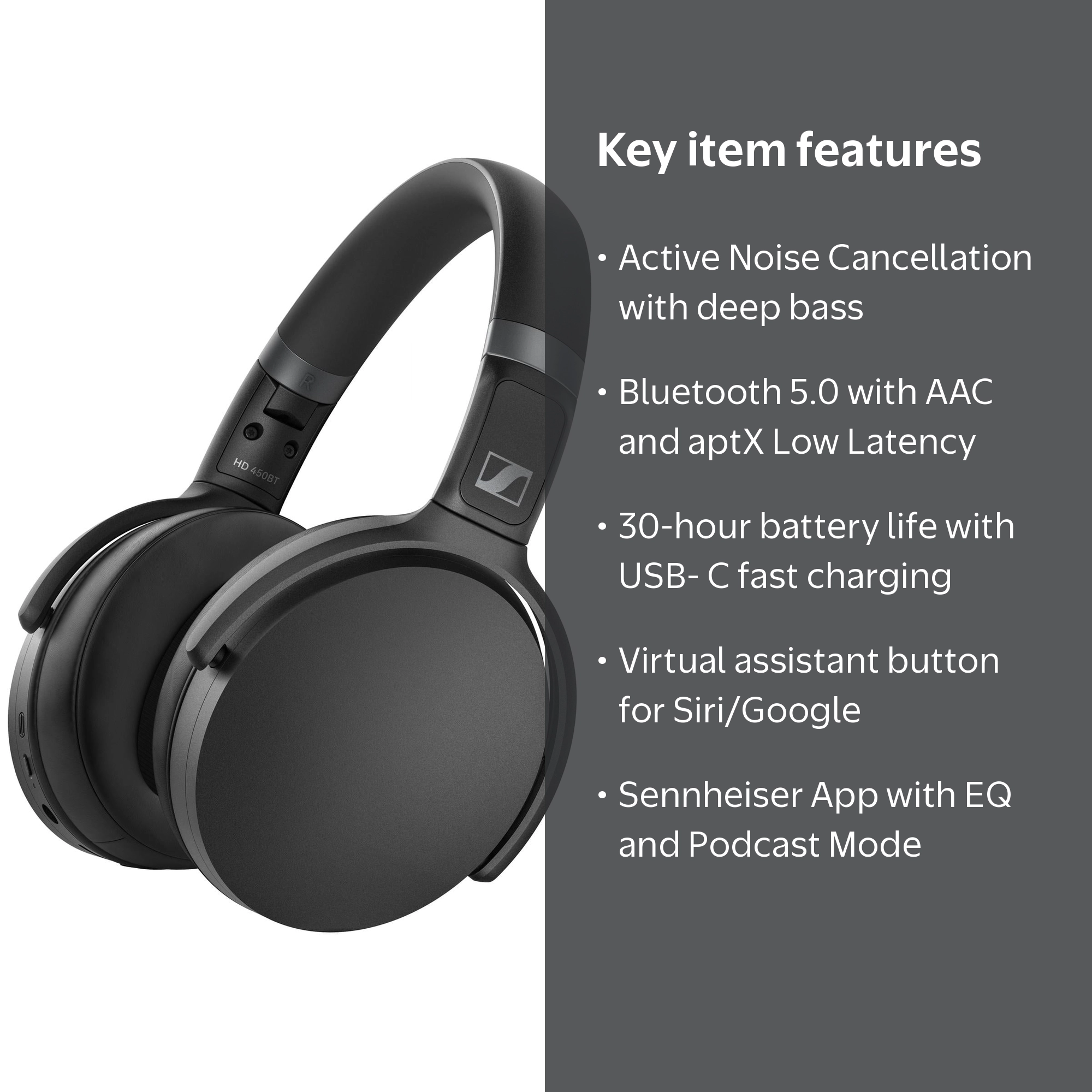 Sennheiser, Wireless Headphones, HD 450BT, Noise Cancellation