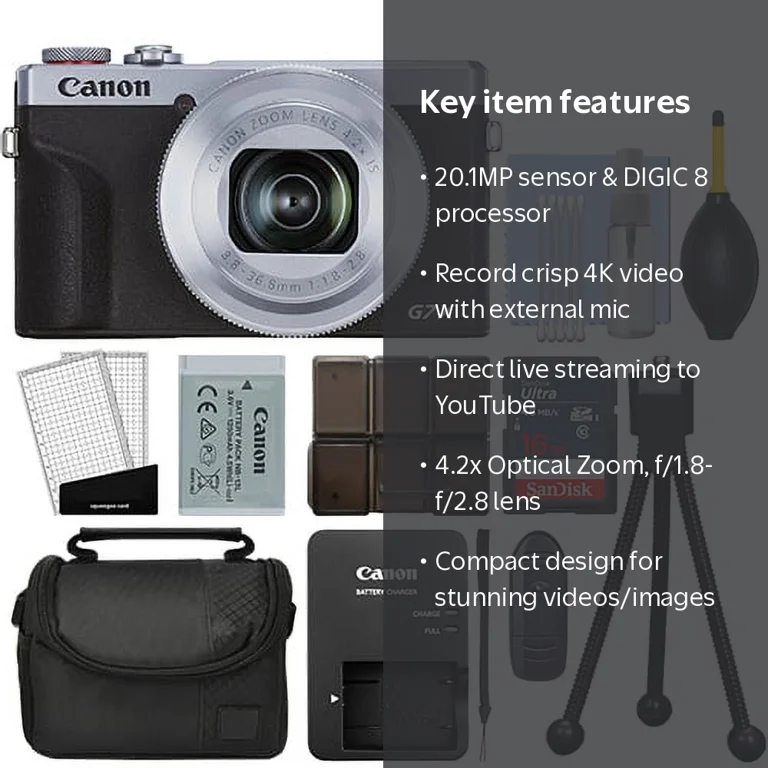 Canon PowerShot G7X Mark III 20.2MP 4K Digital Camera, 4.2x Zoom