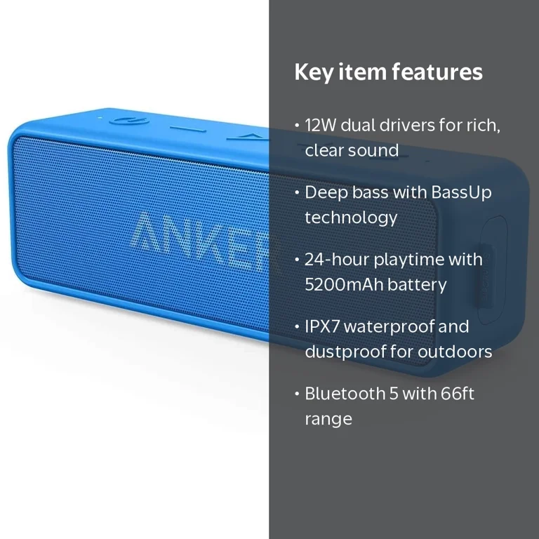 Anker Soundcore 2 Portable Bluetooth Speaker, Dual-Driver, Built