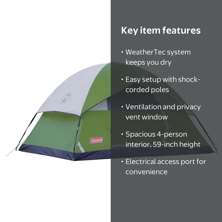 Coleman Sundome 4-Person Dome Camping Tent, 1 Room, Green