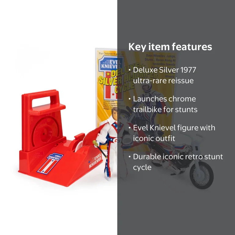 3842RICKSHAWおもちゃ Evel Knievel Deluxe Silver High Jumper Stunt Cycle - Iconic Retro